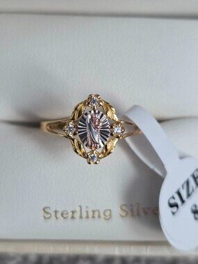 Cynthia White Sterling Silver Virgin Mary Cubic Zirconia Ring Size:8